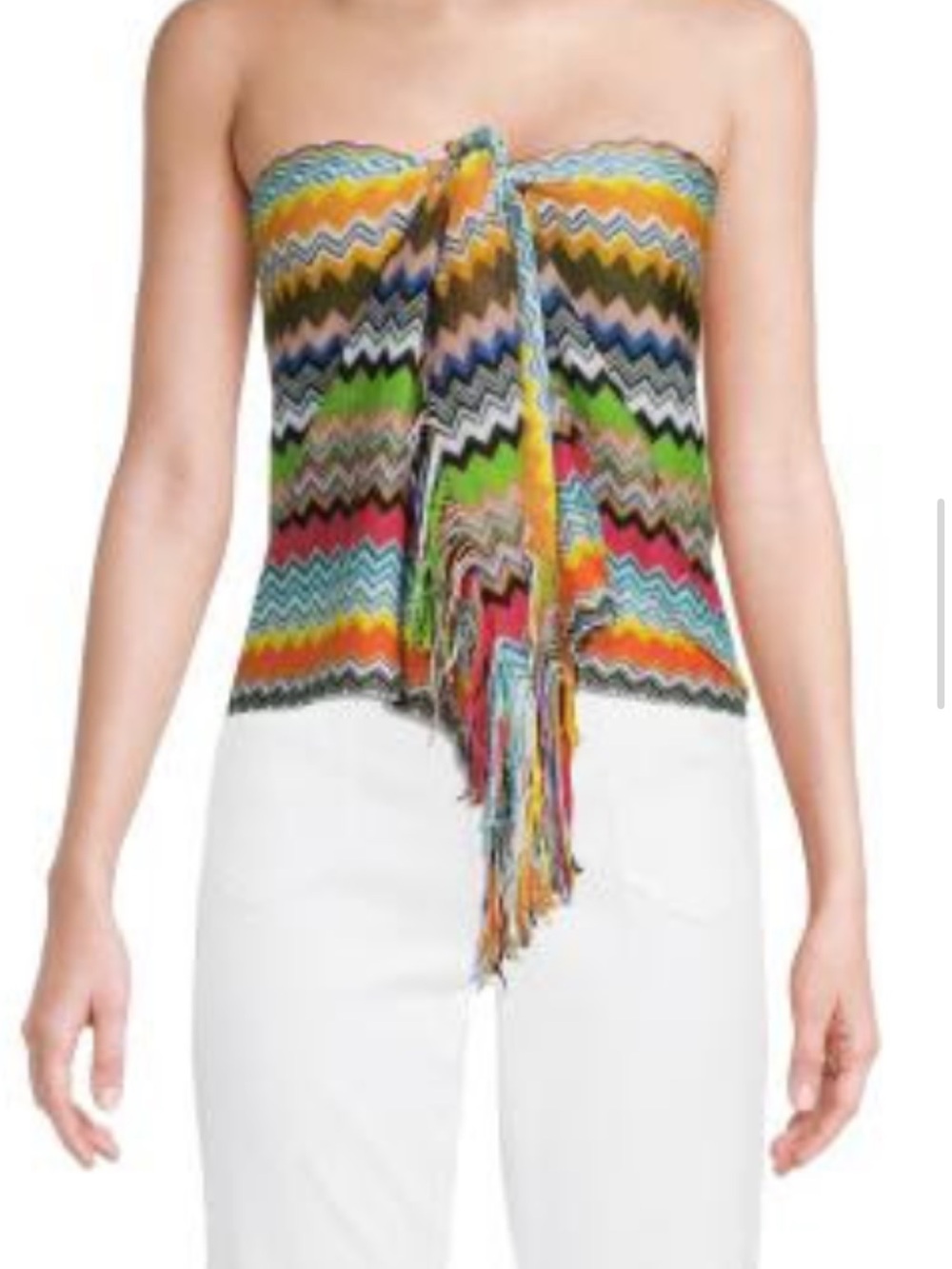 Missoni Parero Fringed Multi Zigzag Knit Scarf/Top - One Size